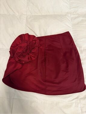 H&M Red Satin Mini Skirt with Rosette Detail